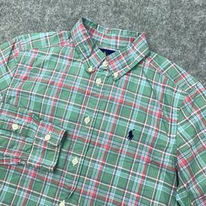 Polo Ralph Lauren Shirt Boys Large 14-16 Green Plaid Long Sleeve Button Down